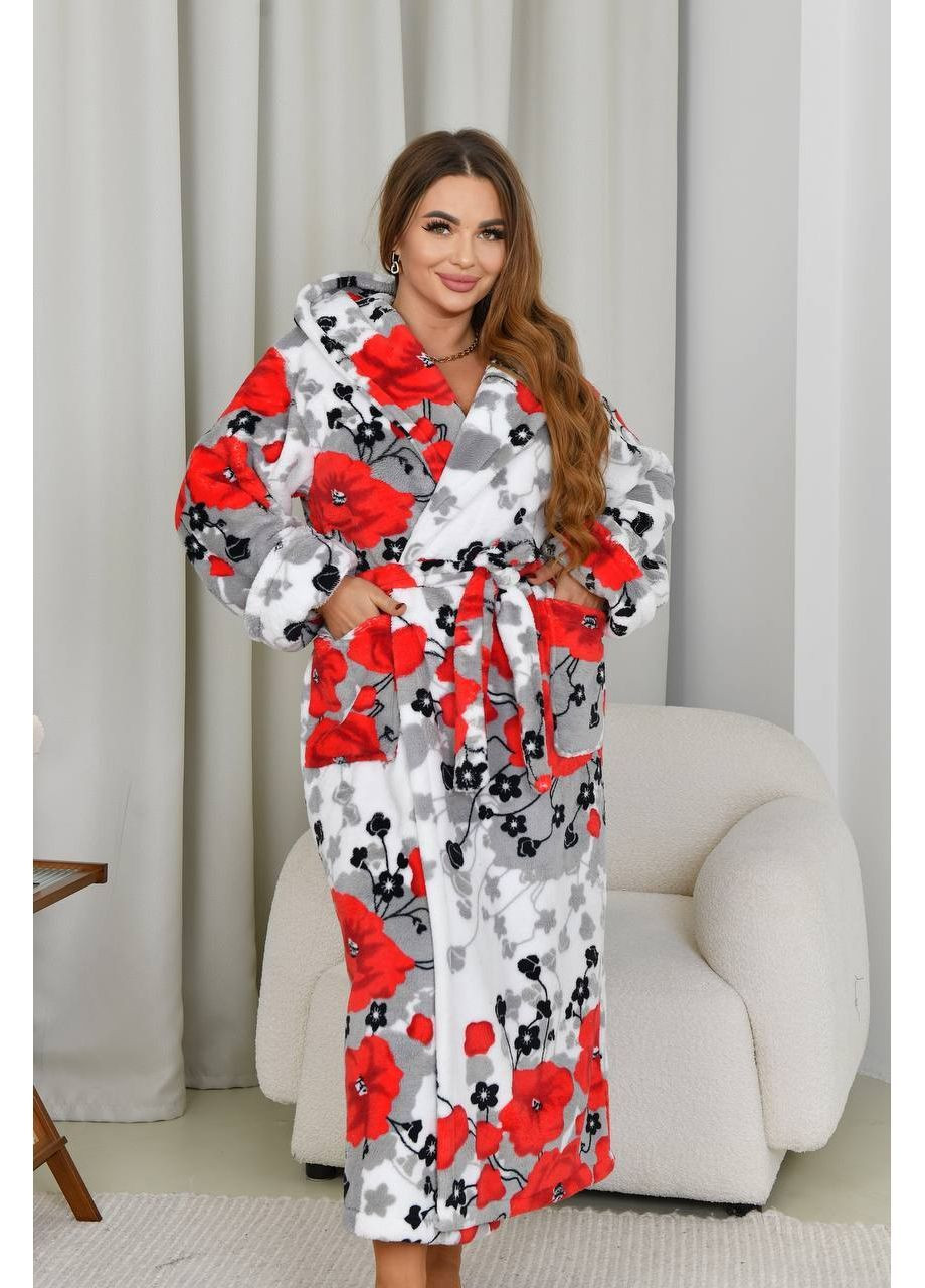 Теплий довгий махровий халат у принт Розмір:52-54;56-58, фото 1
