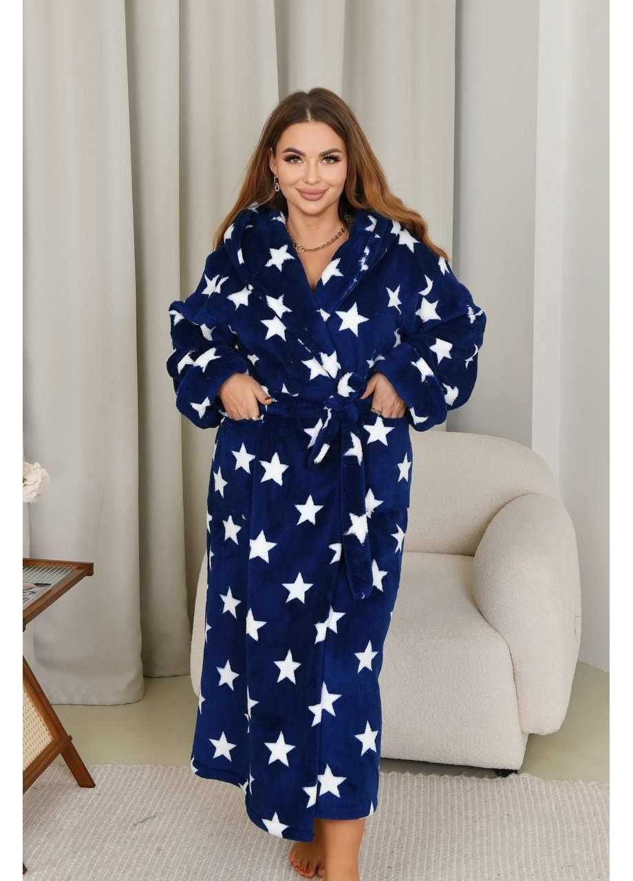 Теплий довгий махровий халат у принт Розмір:52-54;56-58, фото 1