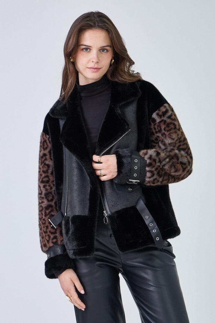 Дублянка куртка хутряна косуха авіатор чорна леопардова, фото 1
