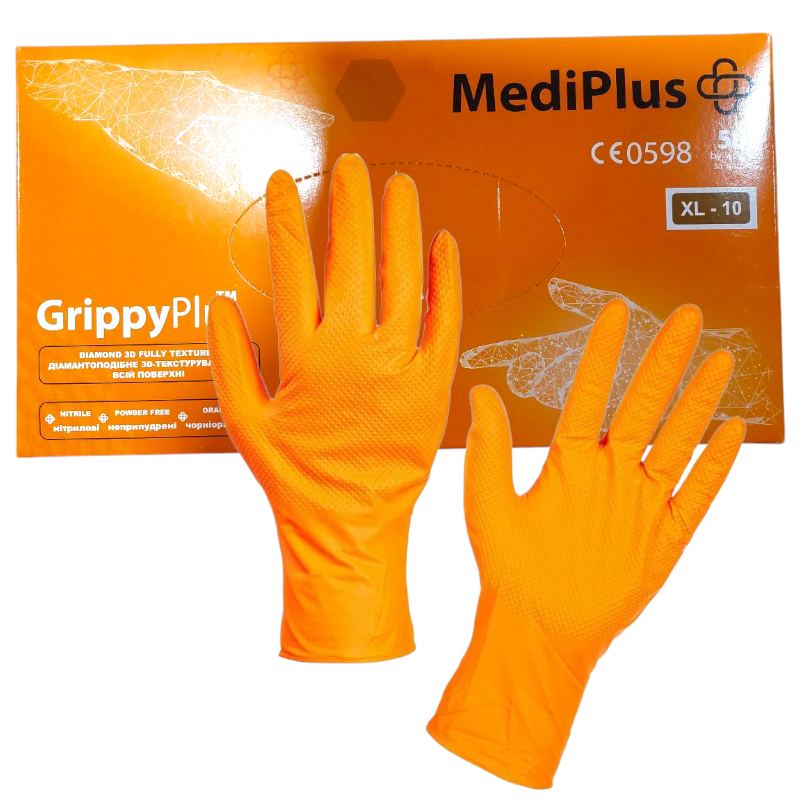 Рукавиці медичні MediPlus GrippyPlus XL-10 жовтогарячі (25пар/пач)
