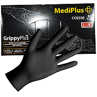 Рукавиці медичні MediPlus GrippyPlus L-9 чорні (25пар/пач), одноразові рукавички