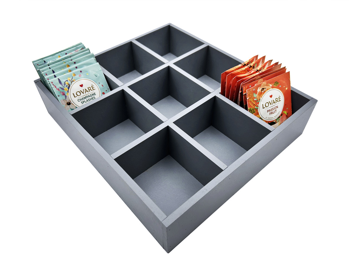Органайзер для пакетиків чаю на 9 секцій, чайний органайзер 26х23х6cм, (МДФ) лінія GREY