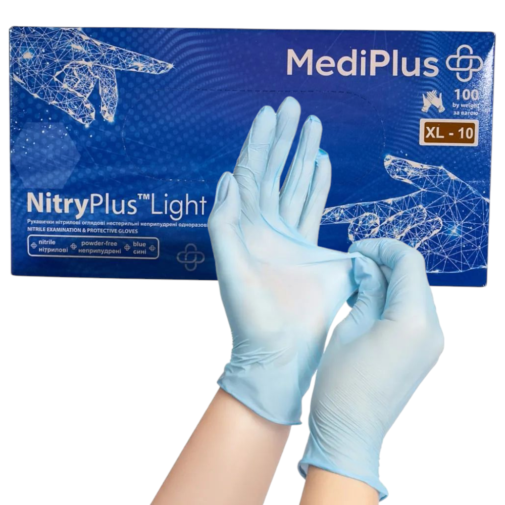 Рукавиці медичні MediPlus NitlyPlus Light XL-10 сині (50пар/пач)