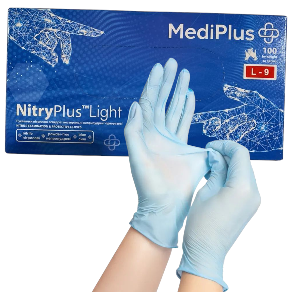 Рукавиці медичні MediPlus NitlyPlus Light L-9 сині (50пар/пач)