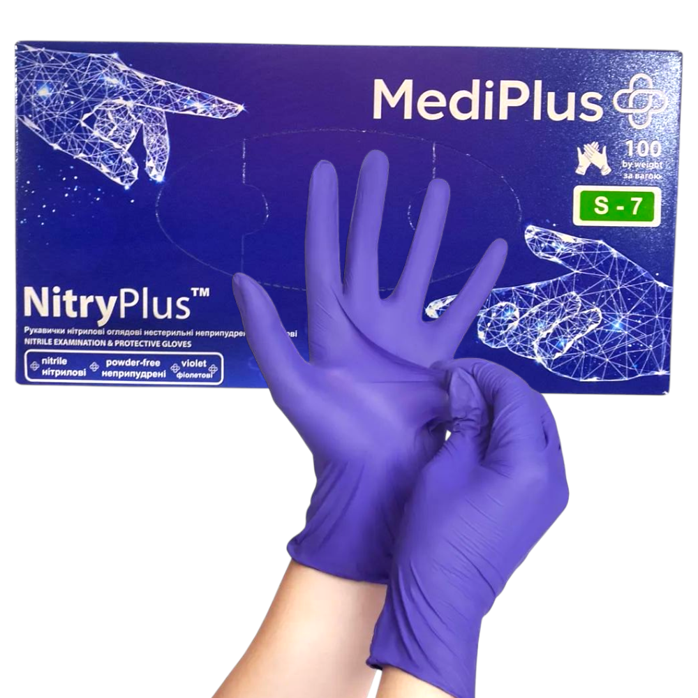 Рукавиці медичні MediPlus NitlyPlus S-7 фіолетові (50пар/пач)
