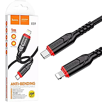Кабель Type-C-Lightning Hoco X59 (20W/1м/нейлон) чорно-червоний, кабель для айпад USB-C