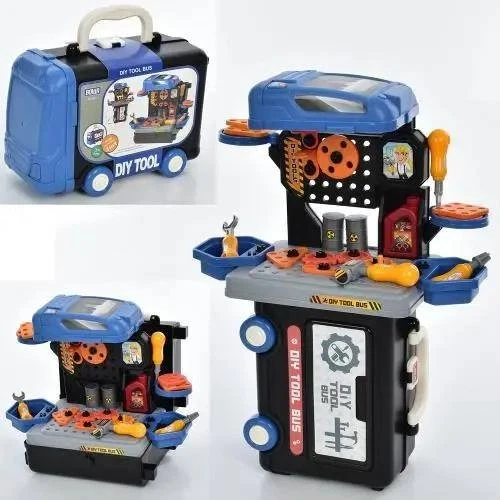 Набір інструментів 8071, дитячий чемодан‑автобус зі столиком та іграшковими інструментами для хлопчиків, фото 1