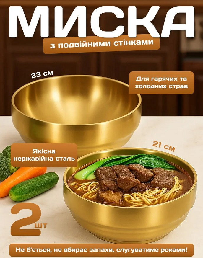 Миска для кухні, набір із двох мисок із діаметрами 21 і 23 см для гарячих і холодних страв, фото 1