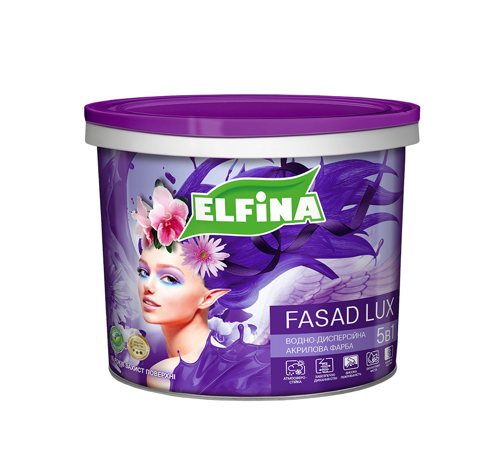 Фарба акрилова Фасадна Біла матова 5 л 7 кг FASAD LUX ТМ ELFINA, фото 1