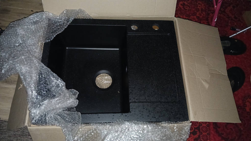 Кам'яна кухонна мийка чорна з отвором, гранітна мийка для кухні чорного кольору зі штучного каменю - фото покупців 1