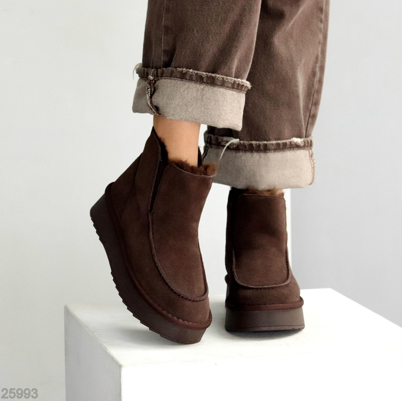 М'які уггі челсі натуральна замша колір Шоколад, фото 1