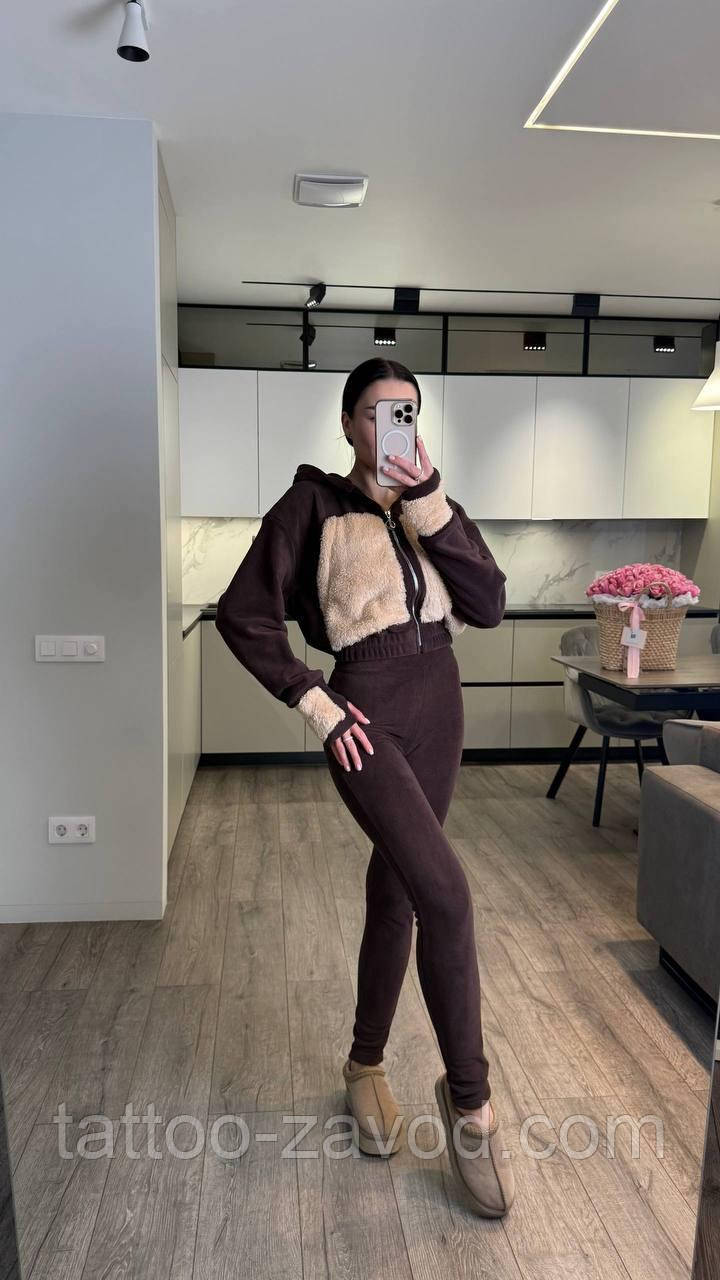 Костюм женский кофта на молнии с капюшоном и леггинсы 42-44 44-48, фото 1