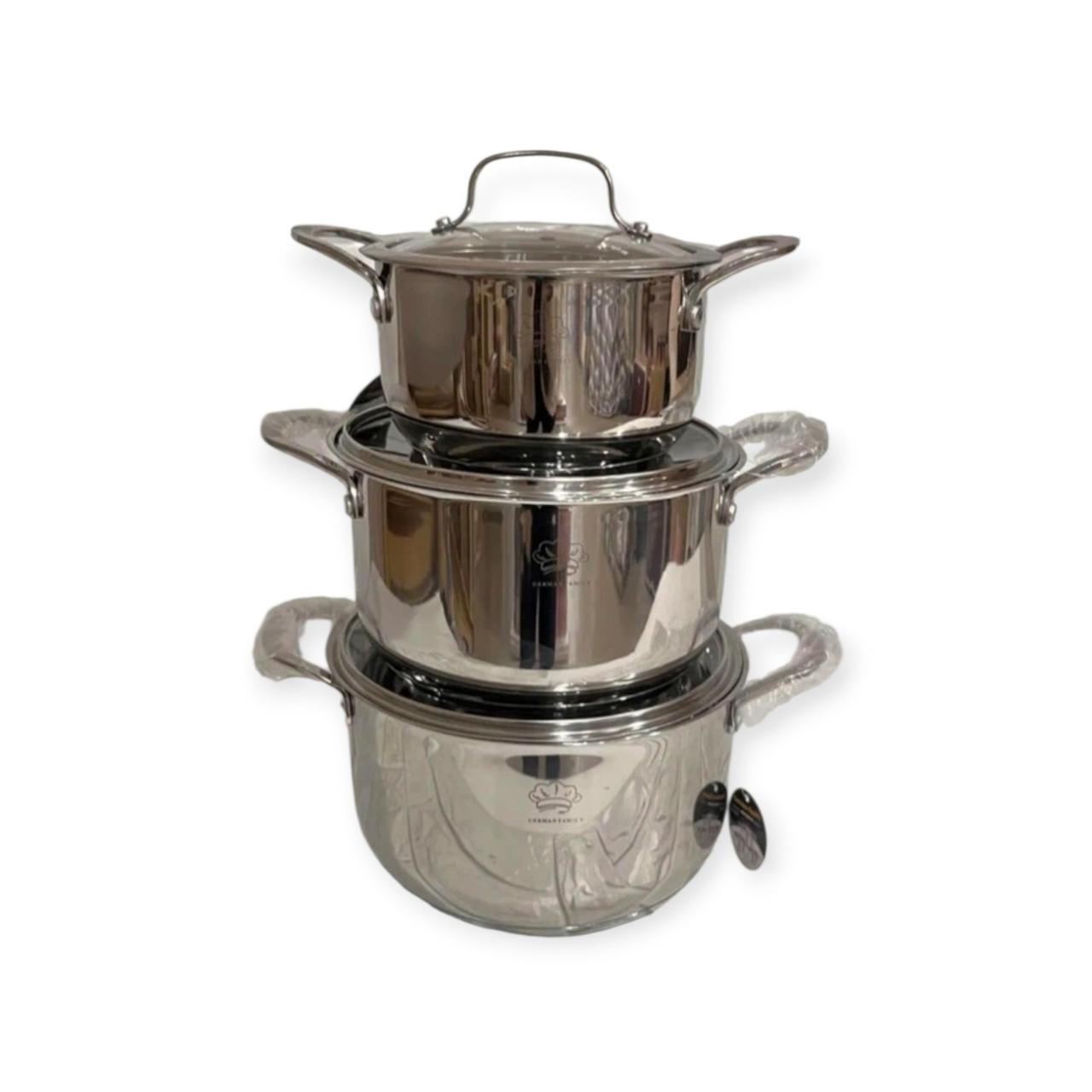 Набір кастрюль з нержавіючої сталі German Family GF-2070 Кухонний посуд з багатошаровим індукц. дном 6 предметів, фото 1