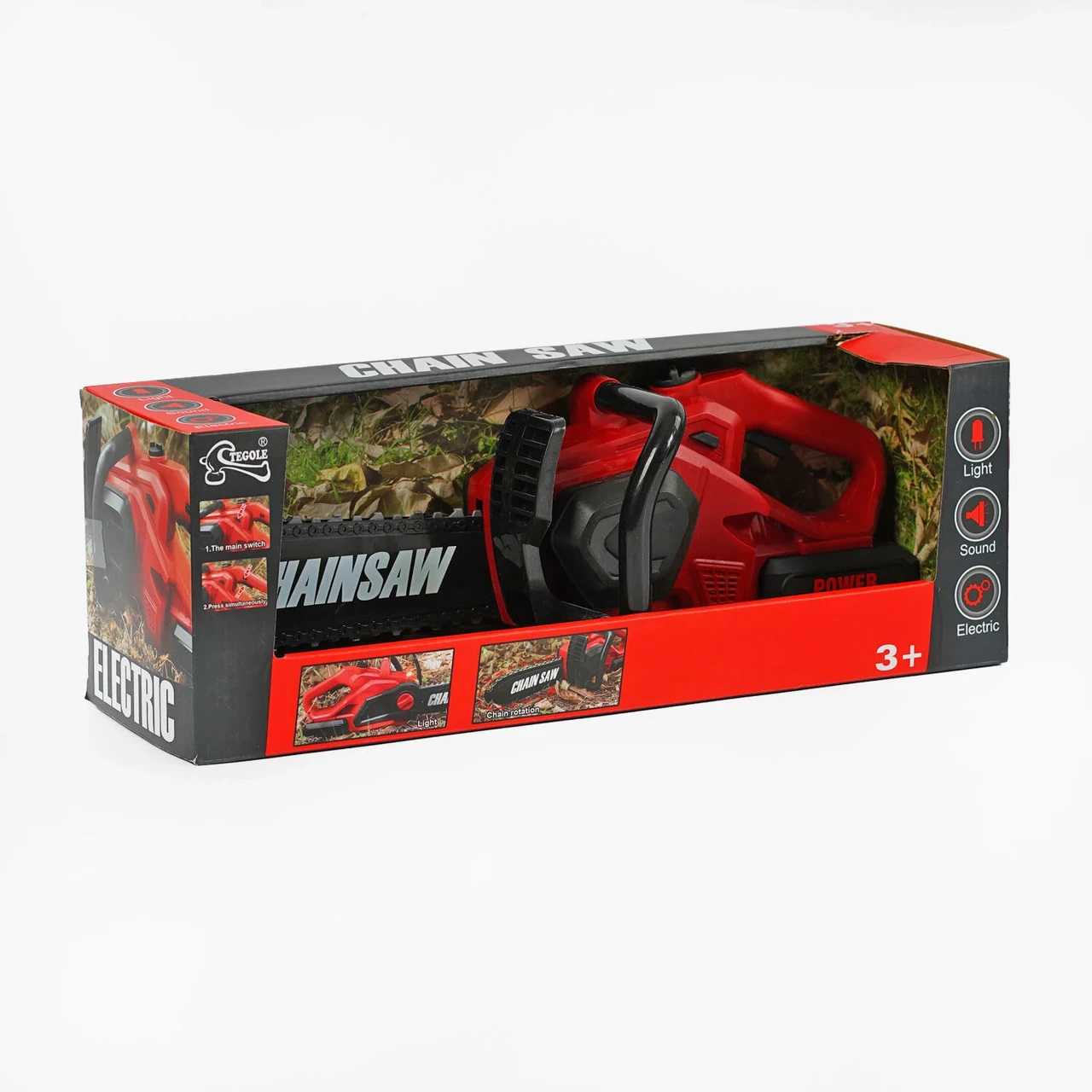 Пила ланцюгова, каска з ліхтарем, звук, підсвічування, на батарейках, фото 1