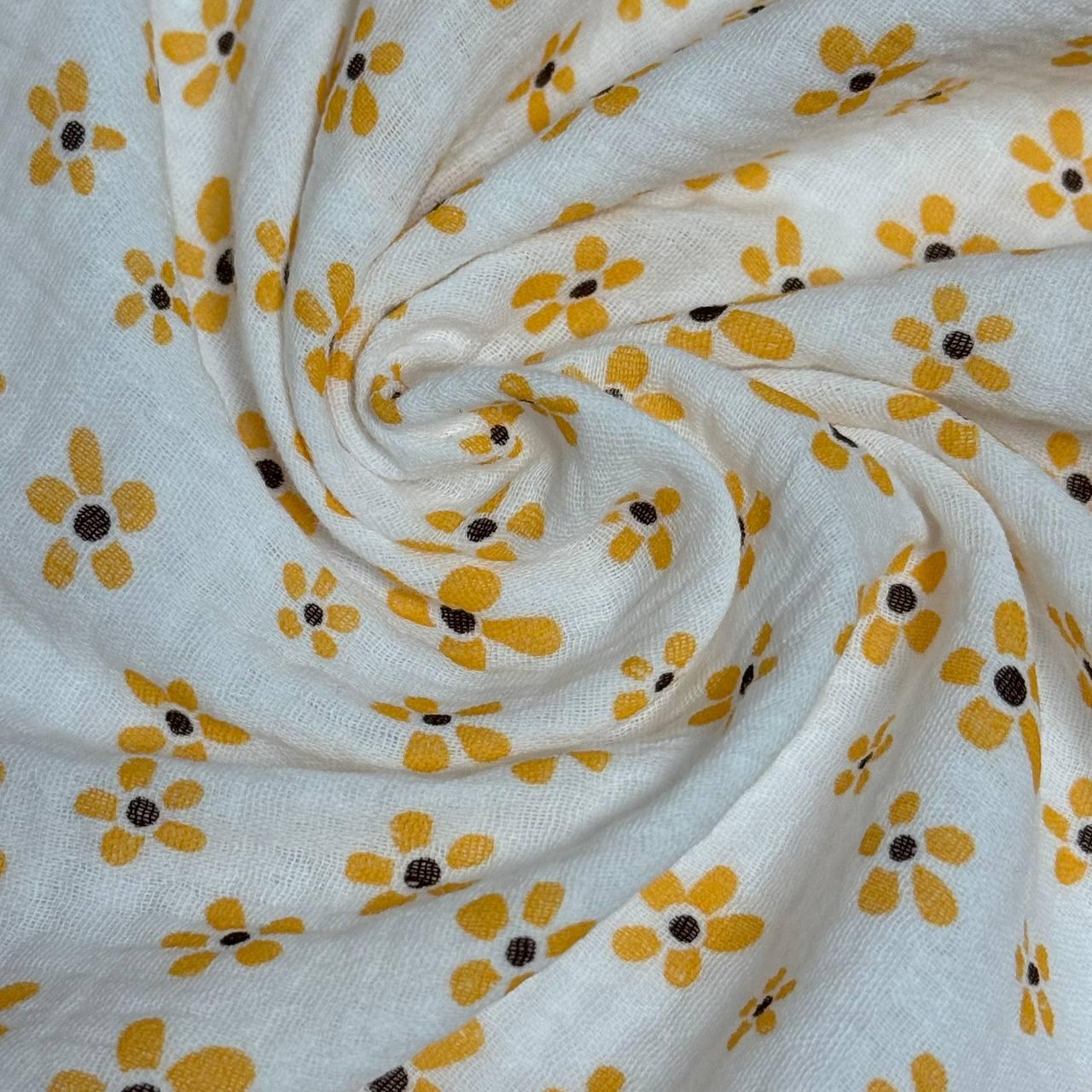 Муслін двошаровий, білий у жовті квіти, фото 1
