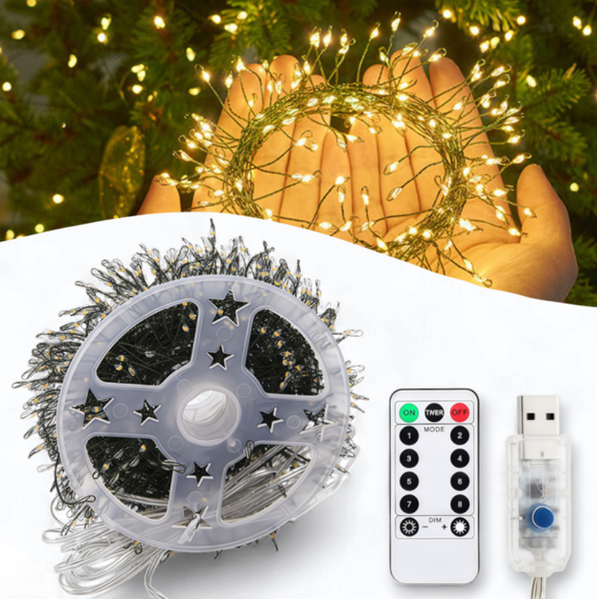 Світлодіодна USB гірлянда "Мішура" 20 метрів 600 LED 8 режимів свічення Теплій білий