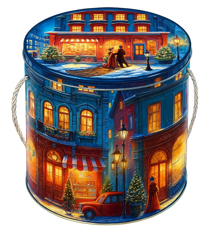 Набір цукерок подарунок на Новий рік та Миколая гуртом у жерстяній упаковці №6 800 г. (Преміум), фото 1