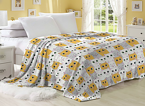 Плед із мікрофібри Велсофт Котики біло сіро жовті 160х210 см