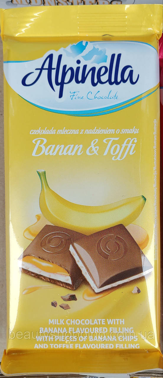 Alpinella Banan & Toffi молочний шоколад смак банан тоффі 100 г Польща