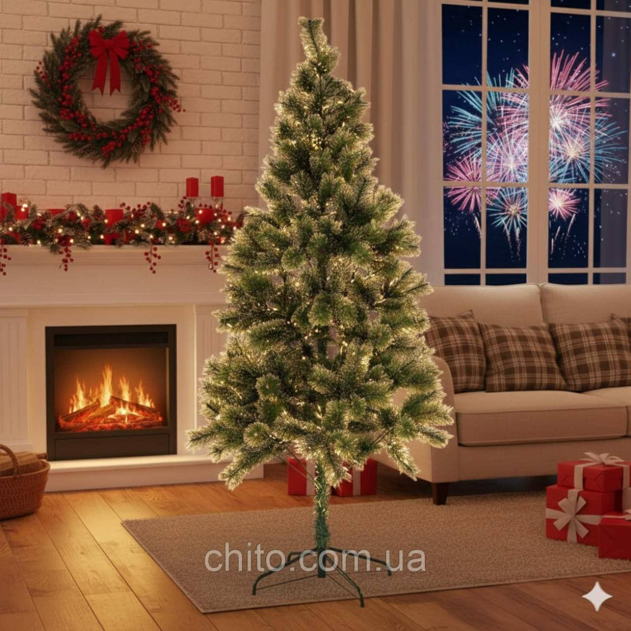 Ялинка штучна C 67105 висота 210 см сосна глітер, фото 1