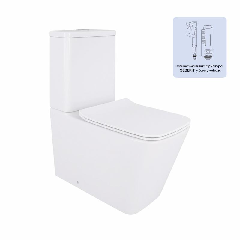 Унітаз-компакт Qtap Crow безобідковий з сідінням Soft-close QT05222170W, фото 1