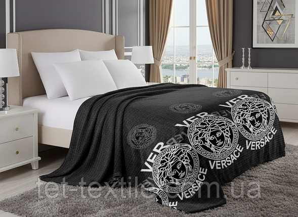 Плед з мікрофібри Велсофт Версаче чорний с орнаментом 200х220 см, фото 1