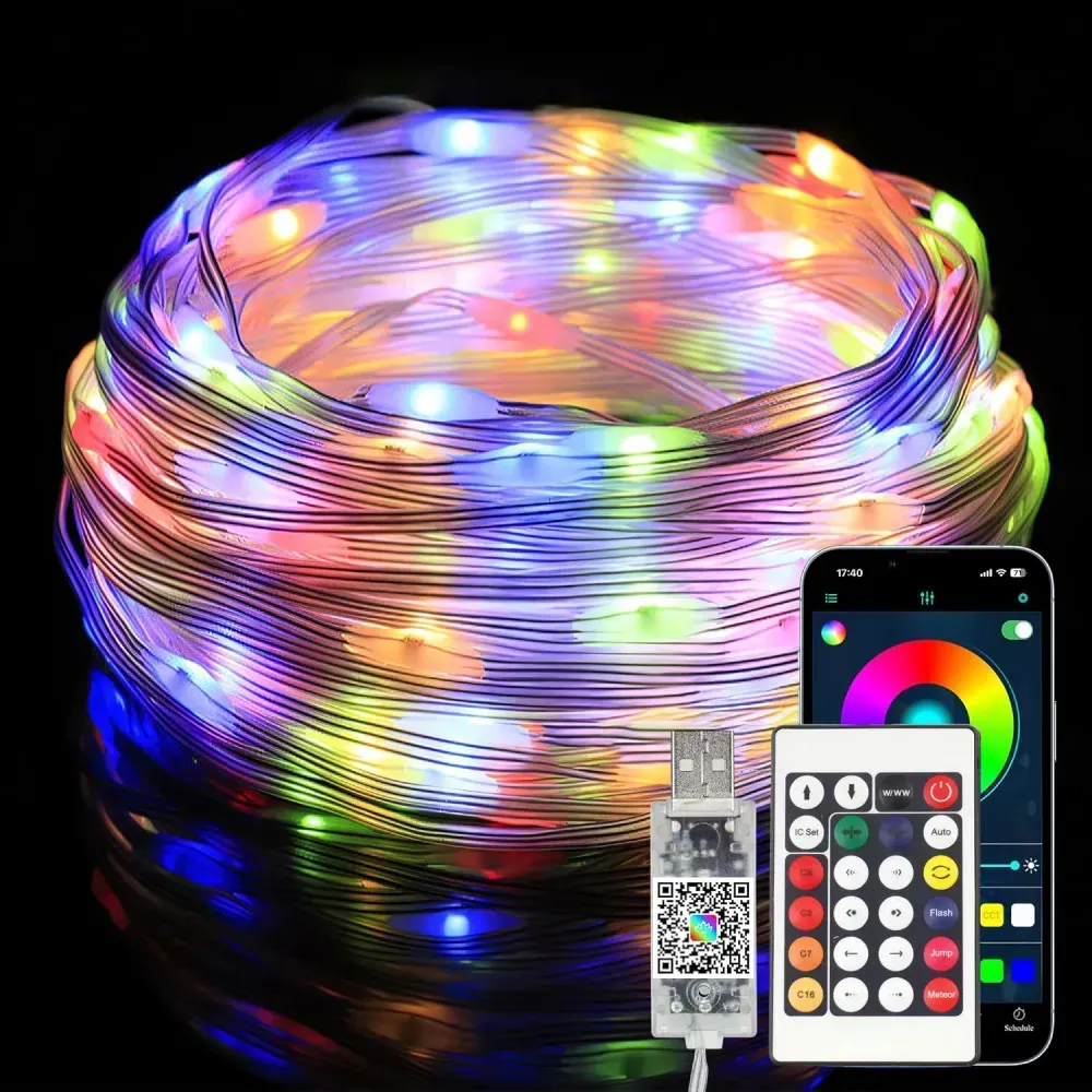 Розумна гірлянда-стрічка 5 м від USB + пульт, Роса / Світлодіодна RGB стрічка з керуванням телефоном, фото 1