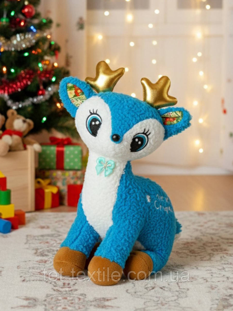 М'яка іграшка з пледом усередині Новорічний оленя 40 см блакитний