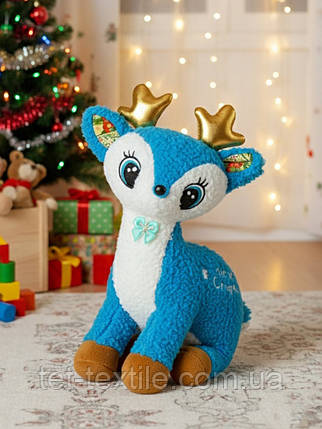 М'яка іграшка з пледом усередині Новорічний оленя 40 см блакитний, фото 1