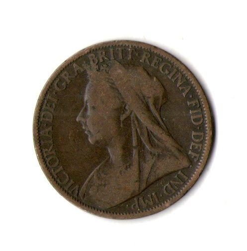 Велика Британія › Королева Вікторія 1 пенні, 1900 рік  Бронза /коричневий колір/ Бронза, 9.45g, ø 30.8mm №2735, фото 1