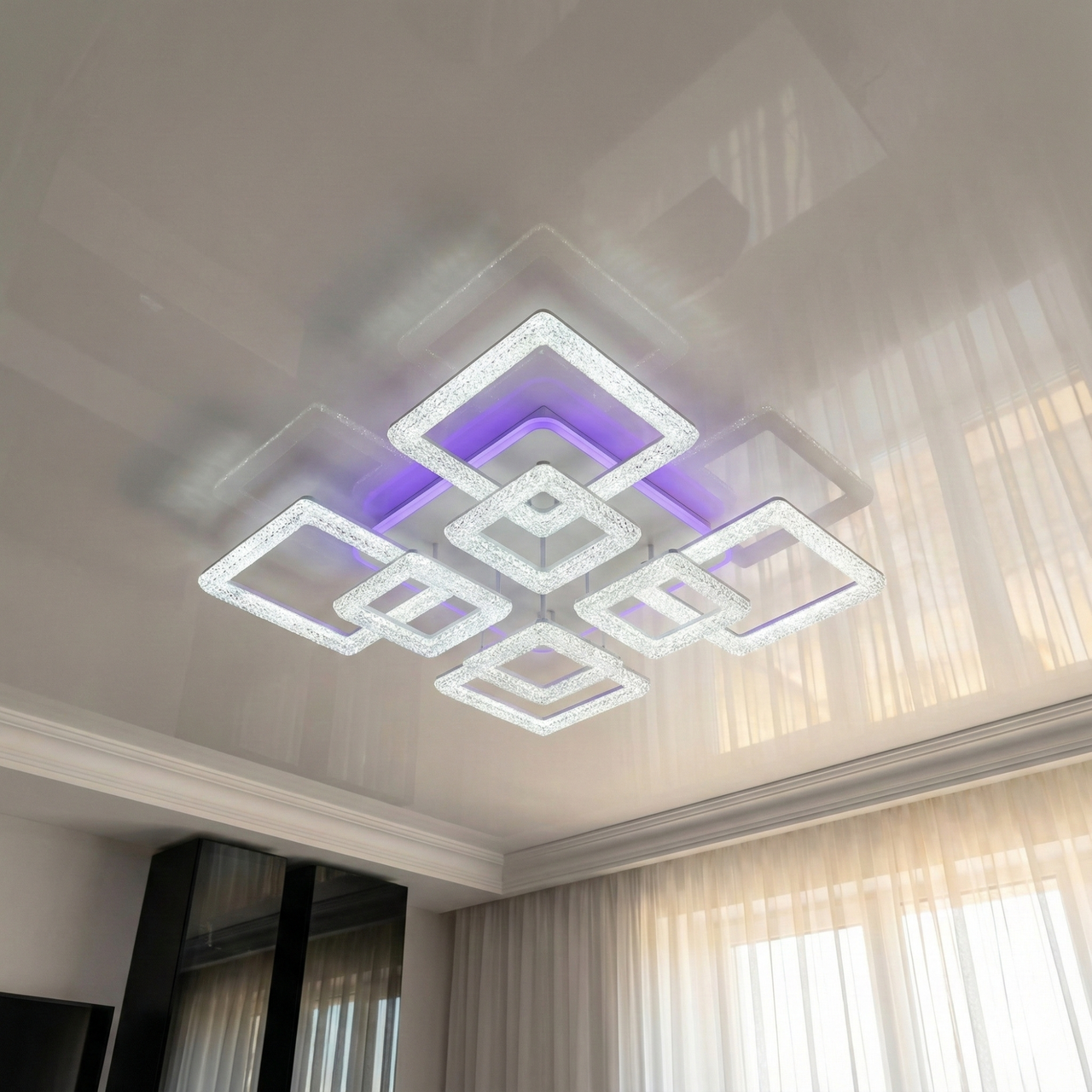 Велика лед люстра в зал SVET 218W до 35 м² колір Білий SC-3665A/4+4C WH+3color, фото 1