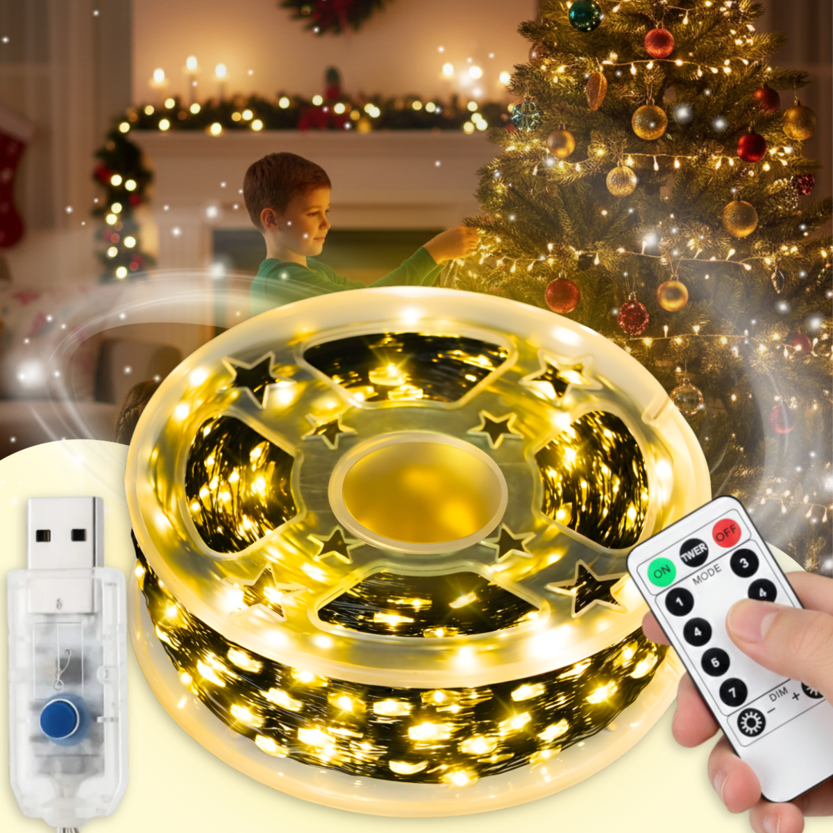 Вулична гірлянда "Роса" 100 метрів 1000 LED 8 режимів USB Тепле біле світло, фото 1