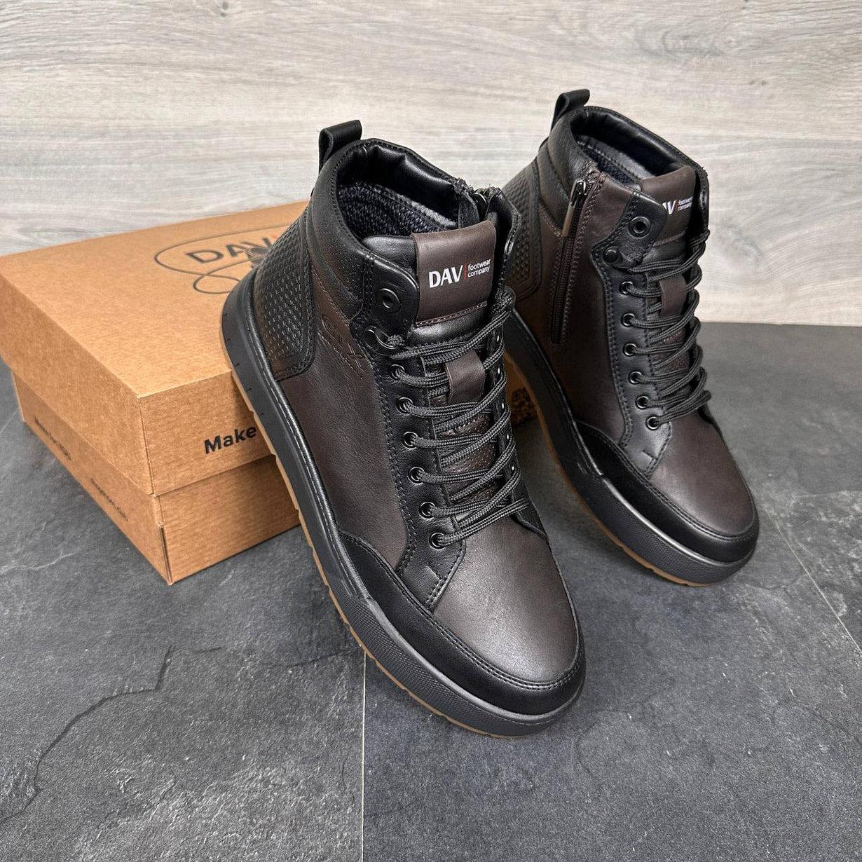 Чоловічі зимові черевики DAY коричневі з натуральної шкіри на блискавці, фото 1