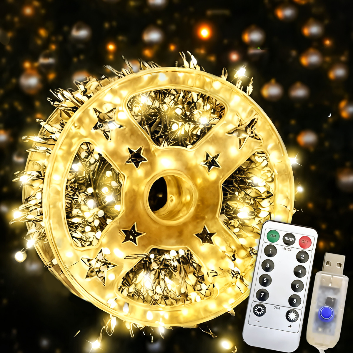 USB Гірлянда "Феєрверк" 30 метрів 900 LED 8 режимів світіння Тепле біле світло, фото 1