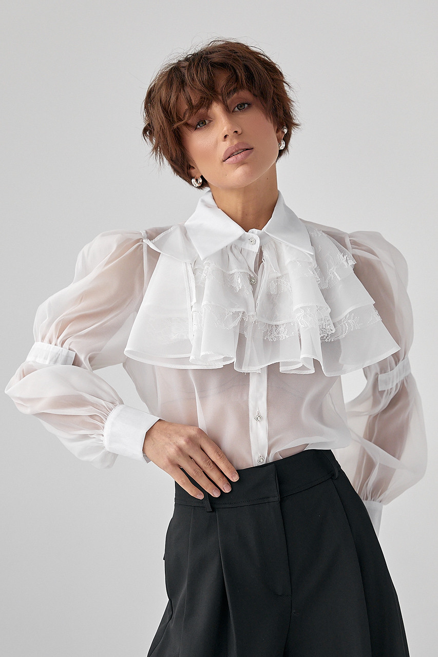 Прозора блуза з мереживними вставками - білий цвет, ONE SIZE (є розміри), фото 1