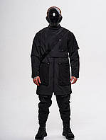 Чоловічий плащ TUR WEAR Бакуто чорний на мікрофлісі, Демісезонне пальто-тренч з полікотону