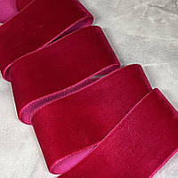 Велюр стрічка 3,8 см, колір малиновий, арт 019714, 1 метр, Малиновий