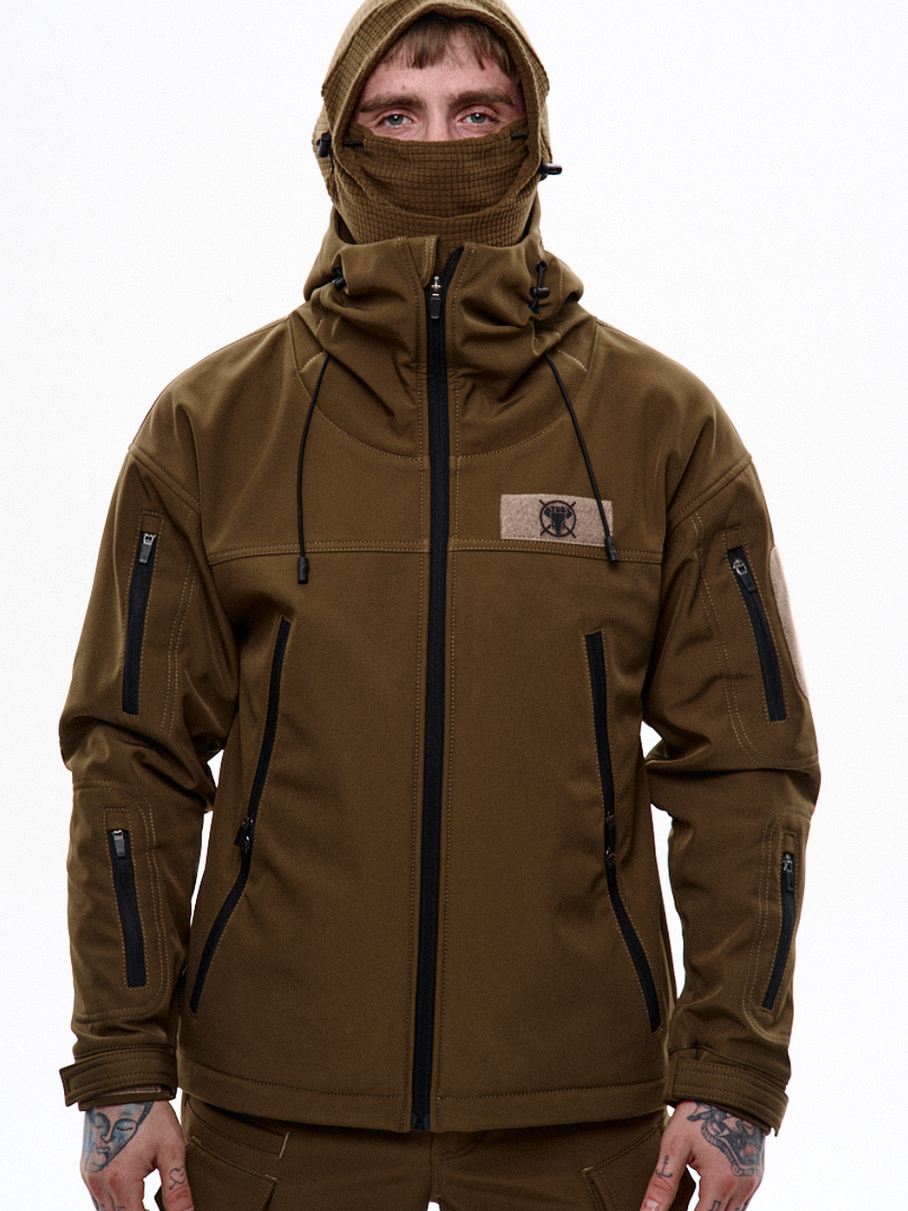 Чоловіча тактична куртка Warrior софтшел койот демісезонна з капюшоном, фото 1