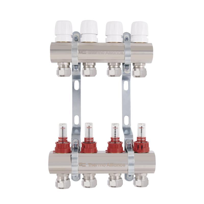 Колектор латунний із витратомірами та євроконусами Thermo Alliance Standart 1" на 4 виходи TAS235W4E