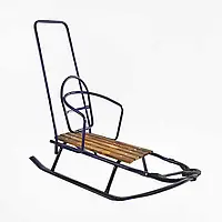 Гр Санки плоскі полози, з ручкою, колір синій Ц18083 (1) зйомна спинка