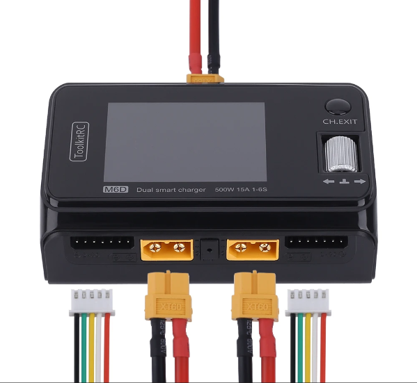 Зарядний пристрій ToolkitRC M6D 2 канали 500 Вт 15 А для LiPo, LiHV, Li-ion, NiMh, Pb акумуляторів 1-6S, фото 1