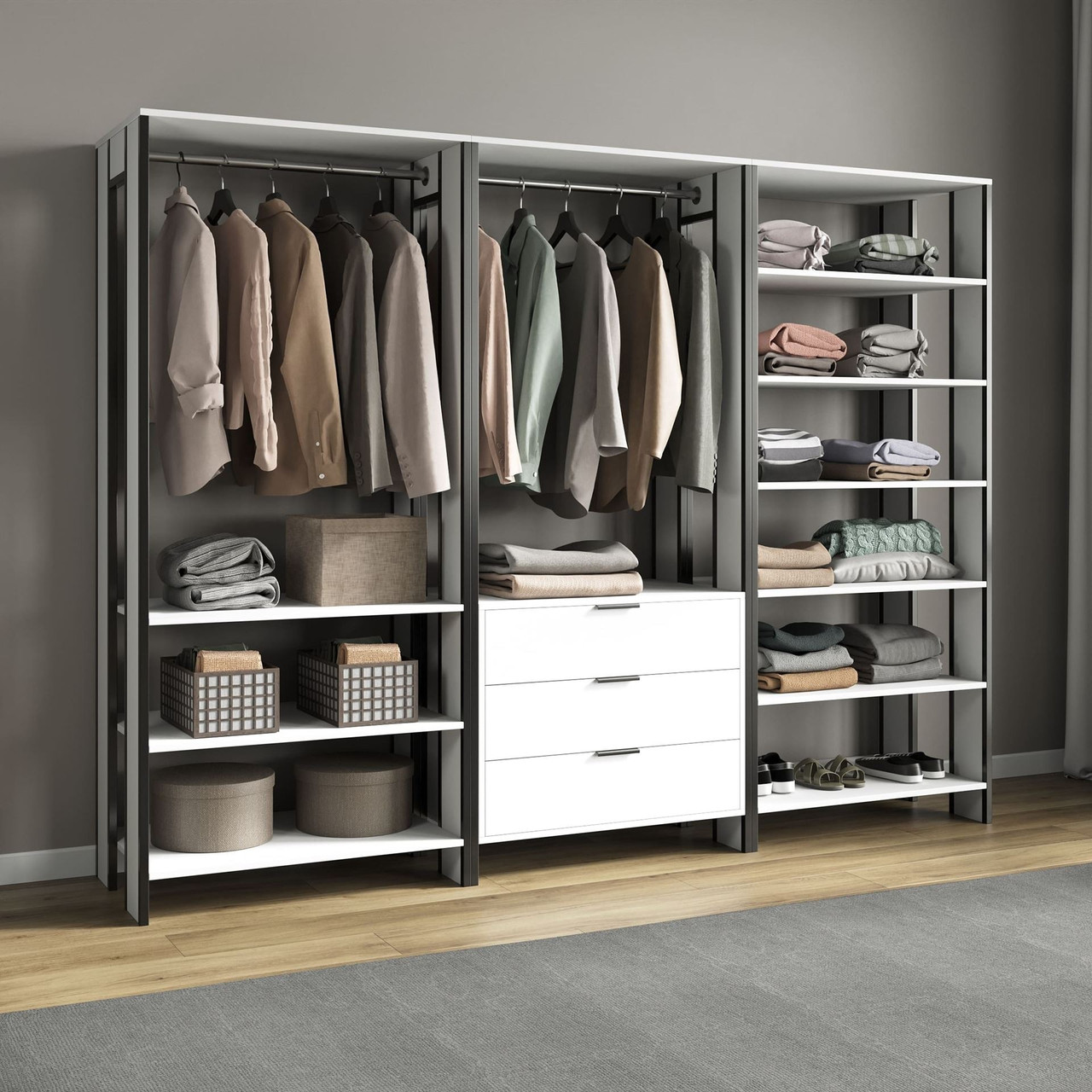 Loft передпокій з ЛДСП Висока відкрита шафа Етажерка для одягу в передпокій 240 см завширшки, фото 1