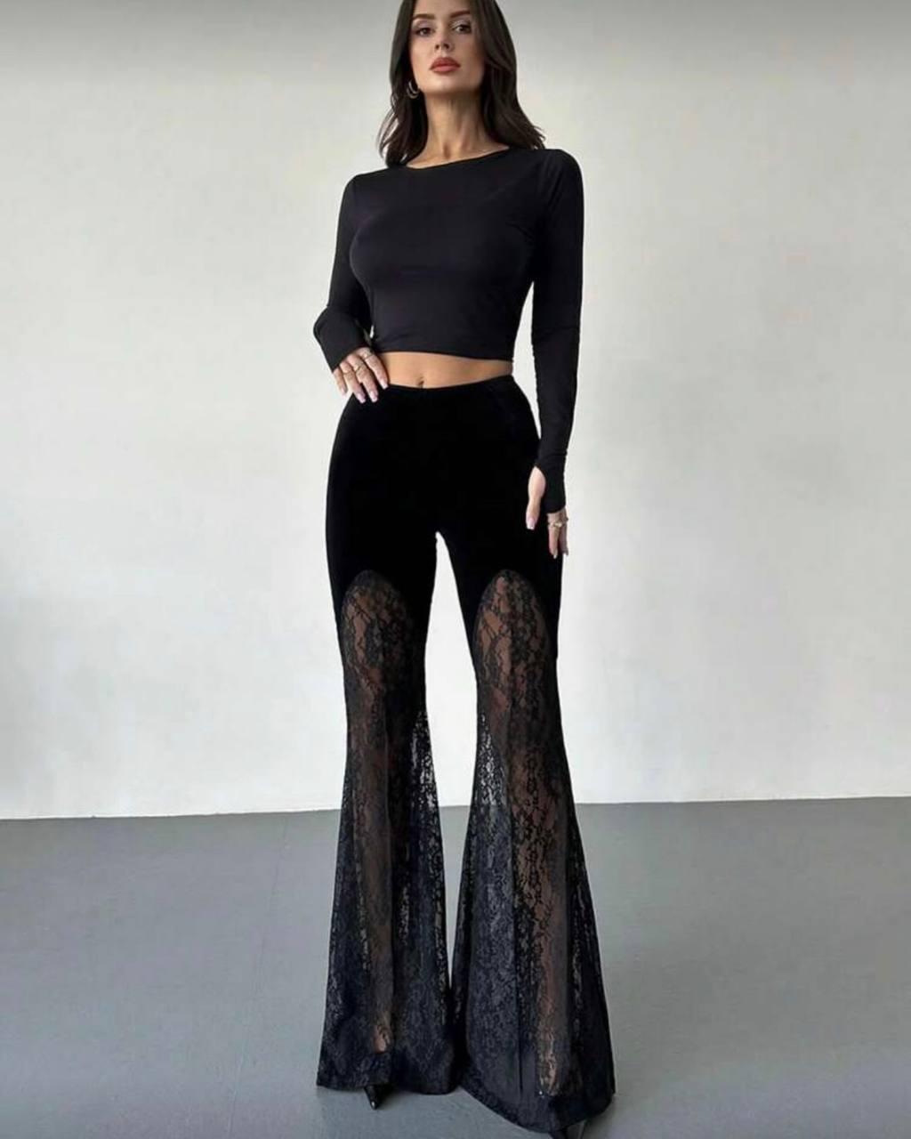 Жіночі брюки з мереживом  ; Кольори: чорний  ; Розмір: 42-44, 46-48 ;, фото 1