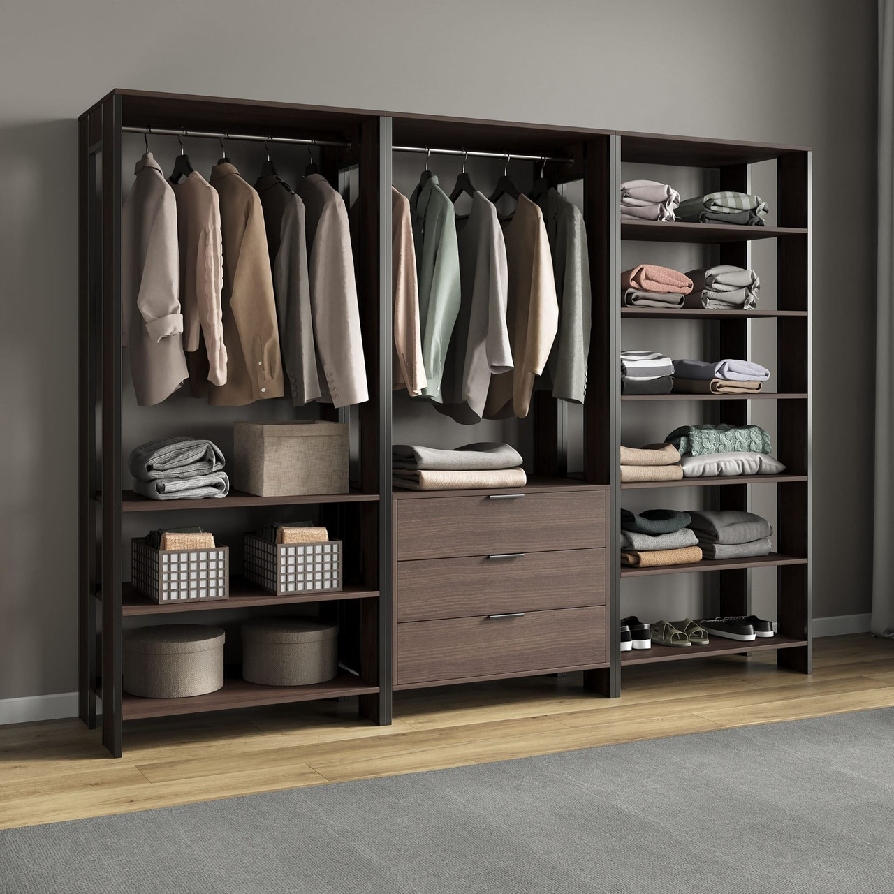 Loft передпокій Вішалка гардеробна з полицями для одягу та взуття з 2 штангами та 3 ящиками із ДСП, фото 1