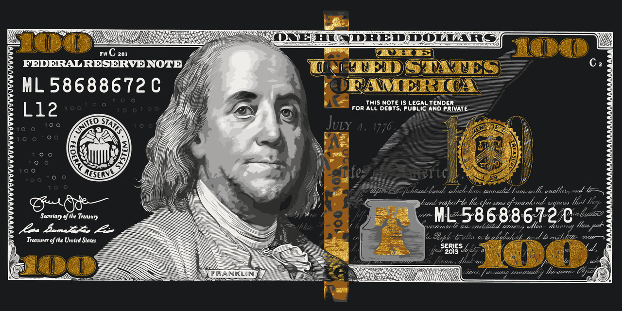 Картина за номерами Франклин. Доллар (100 доларів) З фарбами металік(золото)  40*80 см Орігамі LW 5100