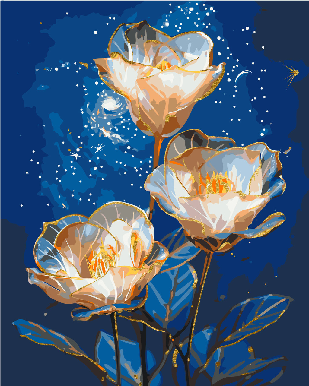 Картина за номерами Космічні астромерії. Квіти з фарбами металік 40*50 см Орігамі LW 3337