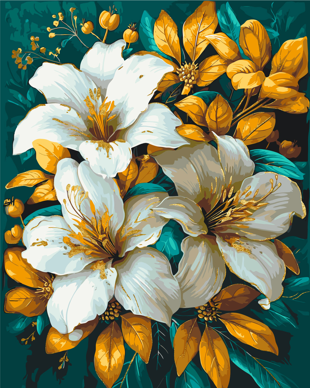 Картина за номерами Чарівні лілії. Квіти з фарбами металік 40*50 см Орігамі LW 3338