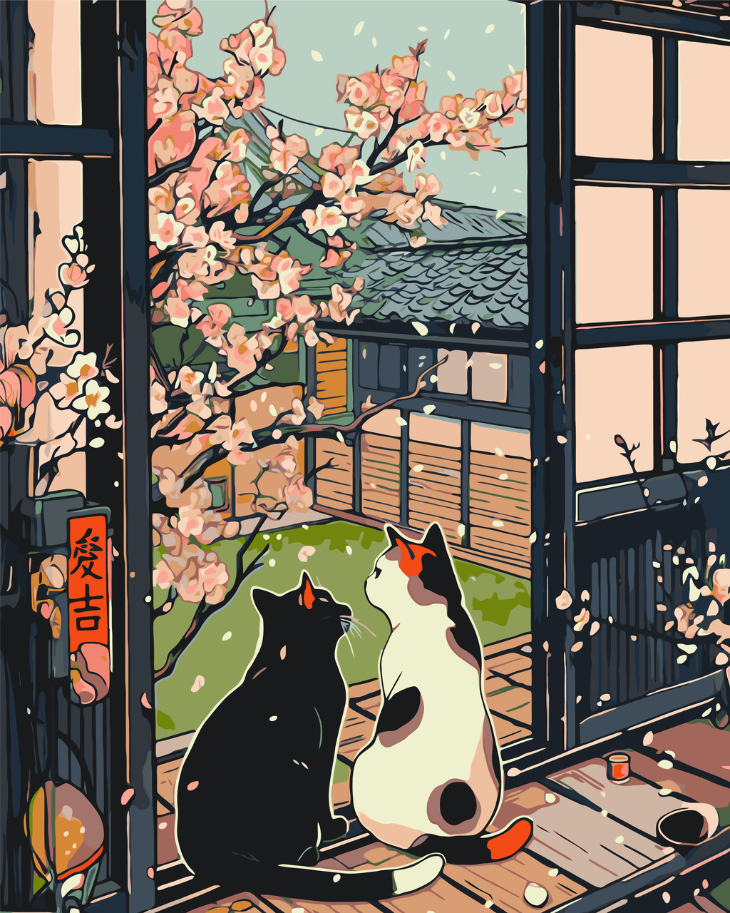 Картина за номерами Тварини. Котики біля сакури 40*50 см Орігамі LW 3404