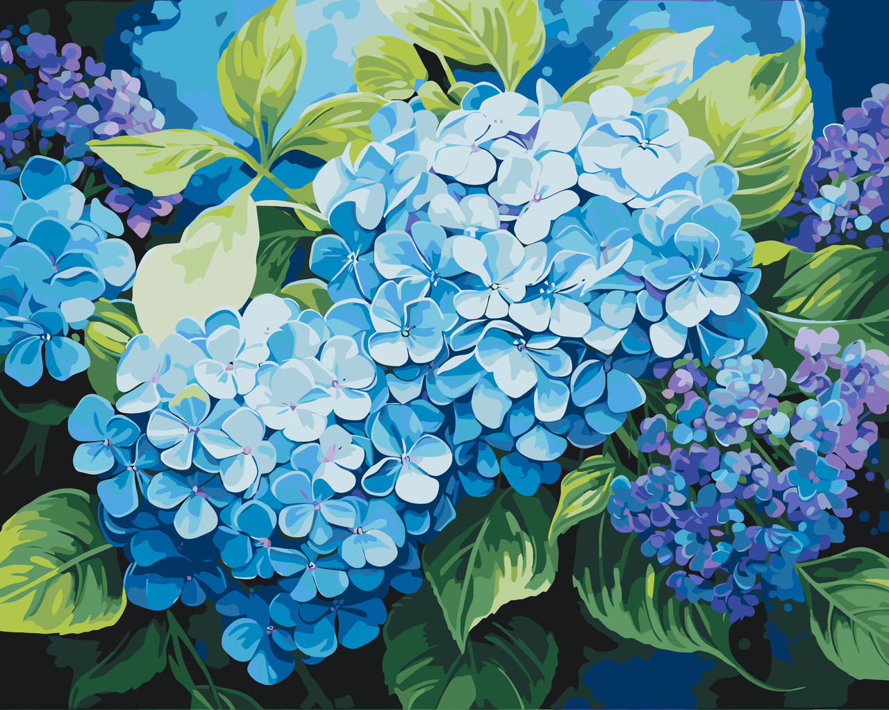 Картина за номерами Квіти. Блакитна гортензія 40*50 см Орігамі LW 3489