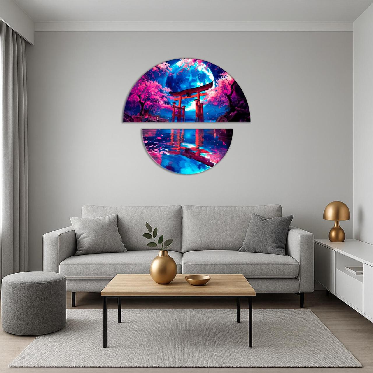 Картина за номерами Пейзаж. Тиша японської ночі (напівкруги) 70*70 см Орігамі OSR 1012